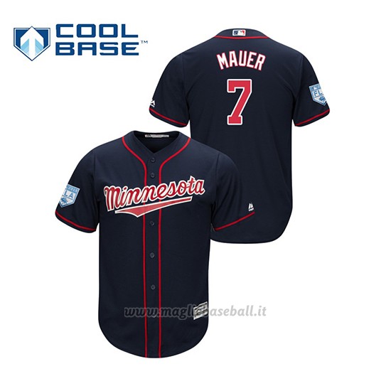 Maglia Baseball Uomo Minnesota Twins Joe Mauer 2019 Entrenamiento De Primavera Cool Base Blu